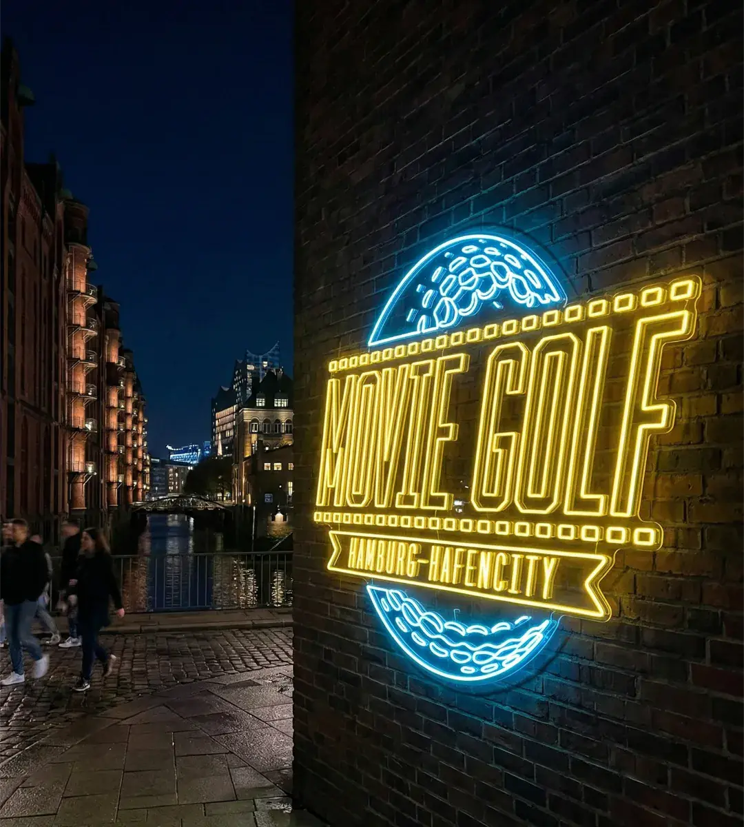 Movie Golf Hamburg HafenCity LED Neon Schild wasserfest Außenbereich individuelle Neon Schilder
