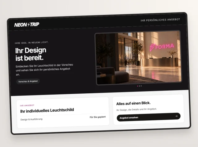 Beispiel eines persönlichen NEONTRIP-Angebots mit Motivvorschau und Angebotsübersicht