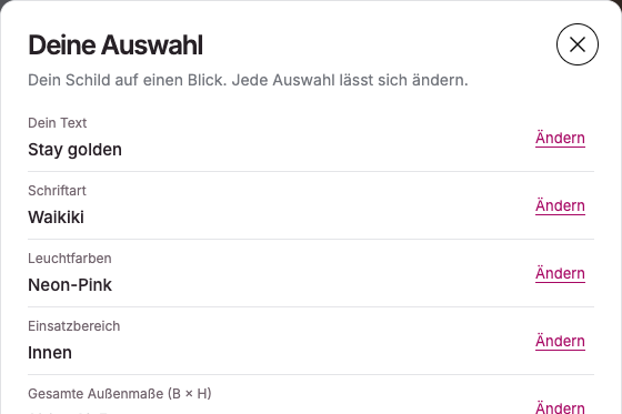 Entwurf und gewählte Ausstattung prüfen